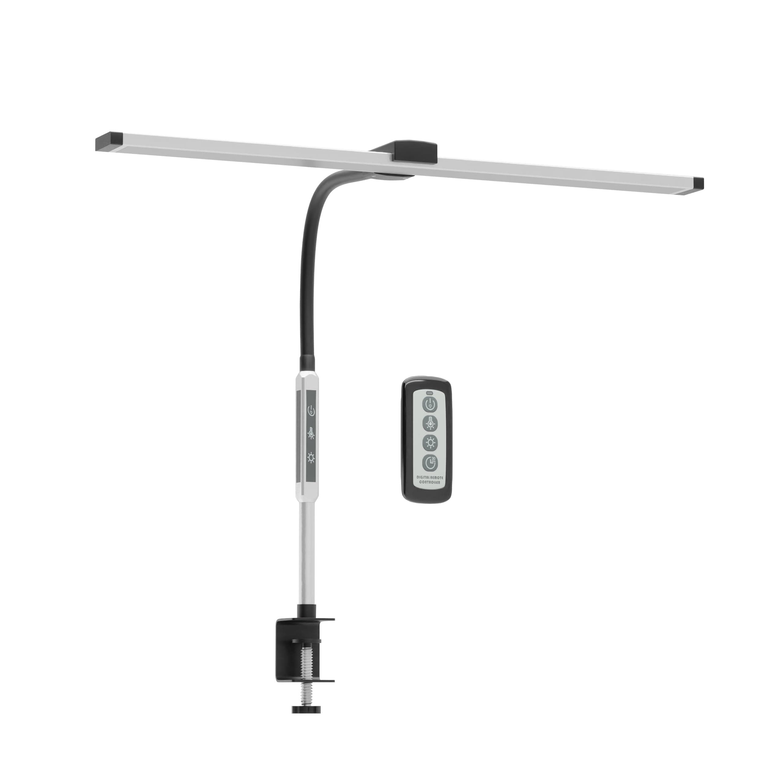 Neatfi Modern Desk Lamp with Clamp, Touch & Remote Controlled, 15W, Adjustable Color Temperature (3000K-6000K), Stepless Dimming, Flicker-Free, Wide-Angle Lighting for Home (Gooseneck, Silver)