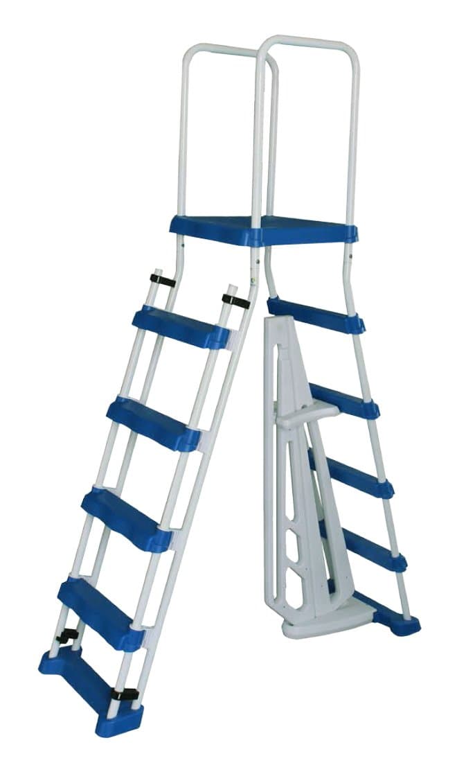 Aqua Select A-Frame Ladder with Removable Steps for Above Ground Pools | 48-inch Pool Wall Height | with Non-Slip Step Tread Risers | Top Platform and Rounded Handrails for Ease of Entry/Exit
