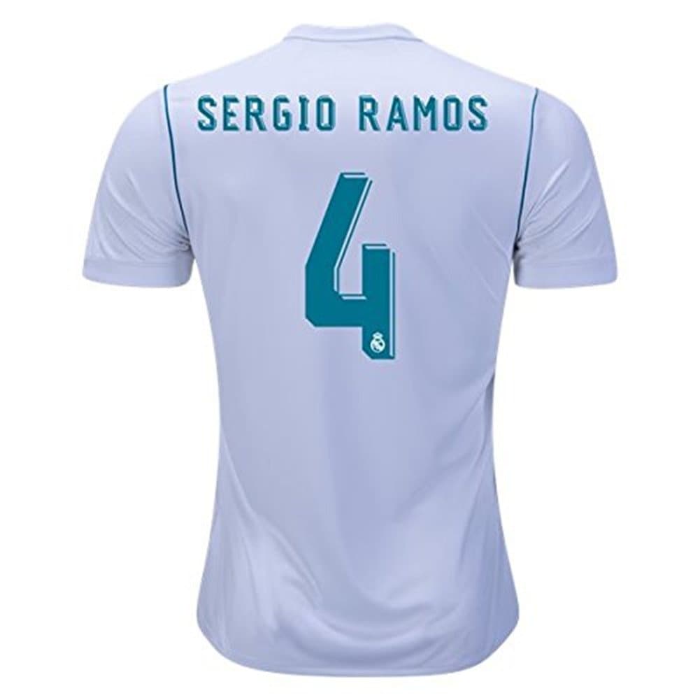 Juju Yuan Real Madrid Home #4 Sergio Ramos Soccer Jersey 2017-2018 Mens Color White Size L