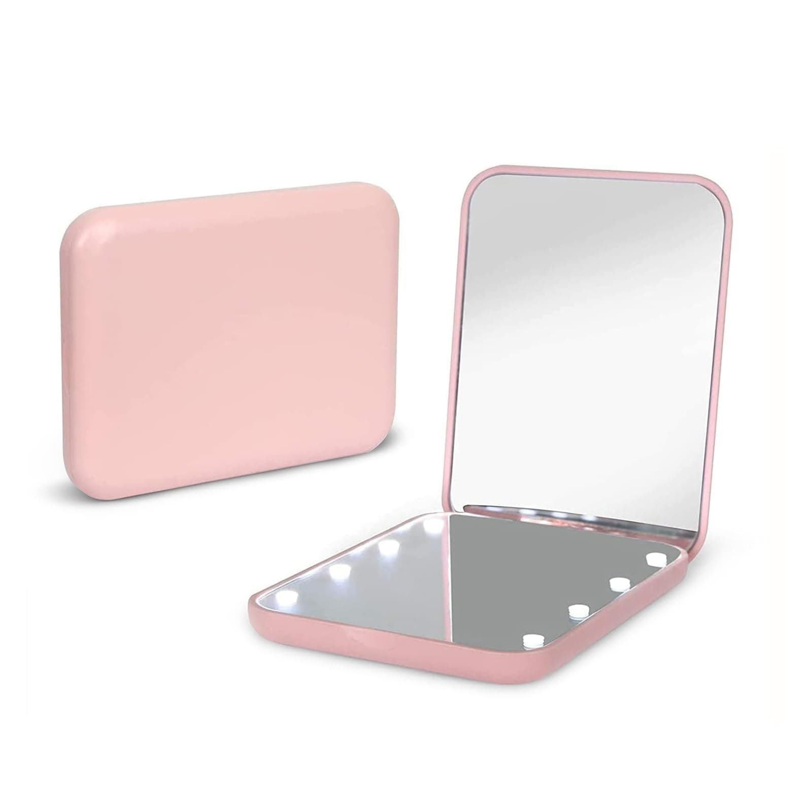 Pocket Mirror, LED Makeup Mirror, 1X/3X Magnification, Compact Mirror with Light, Pocket Mirror, Foldable Handheld Mirror, Compact Mirror with Light for Gift, Pink
