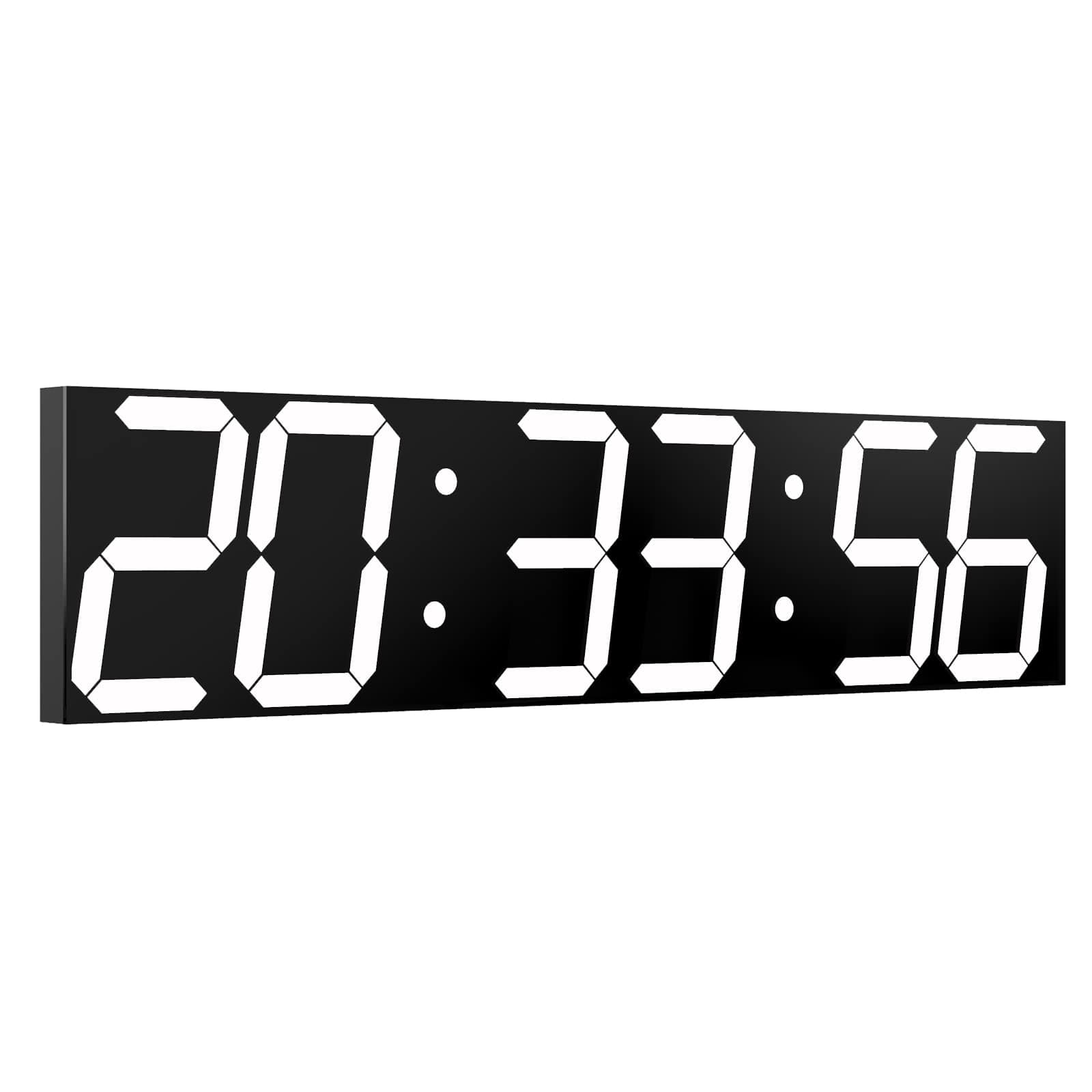 CHKOSDA Digital Wall Clock, Oversize Led Digital Clock with Auto Dimmer, Huge Countdown Timer with Remote Control, 27" Wide Led Display, 6 Digits, Wall Mount, Date and Temperature (White)