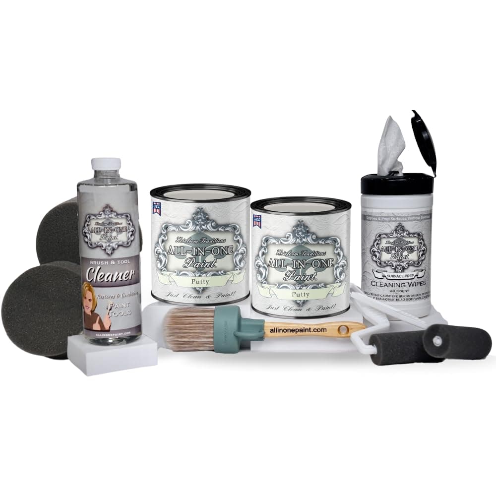 ALL-IN-ONE Paint by Heirloom Traditions, 2 Quart Cabinet Paint Bundle and Tool Kit - Putty (light taupe)