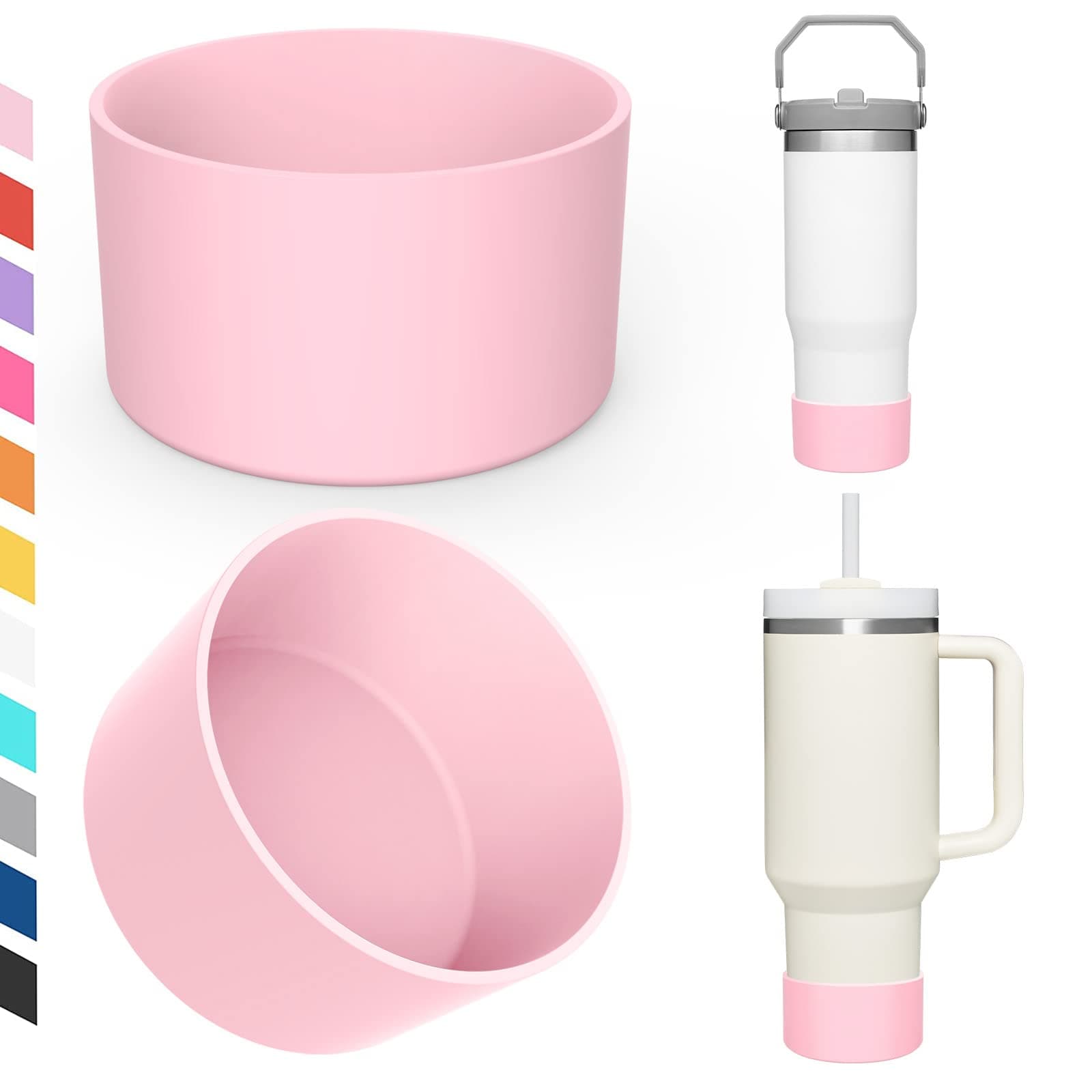 Upgrade 2PCS Protective Silicone Boot Bumper for Stanley Quencher Adventure 40oz 30oz IceFlow 20oz 30oz Tumbler, Water Bottle Bottom Sleeve Cover Accessories for Stanley Mug Cup(Pink)