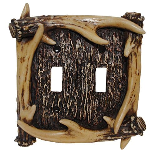 HiEnd Accents LD8200-DS-OC Rustic Antler Double Switch Decorative Wall Plate, 5" x 5" x 0.5", Brown