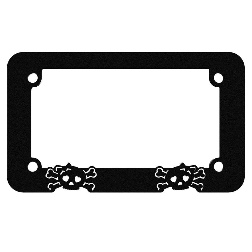 Black Powdercoat Motorcycle License Plate Frame Rockabilly Emo Skull Girly Skull - 1 Piece LIC-122-Black