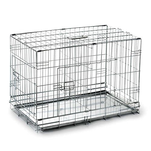 SmithBuilt 20" Extra Small Portable Dog Crate Cage with Divider - Folding Two-Door Wire Pet & Animal Kennel - Metal Tray Pan - Silver