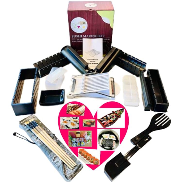 Sushi Making Kit Sushi Cutting Mold Spam Musubi Maker Kit, Heart Sushi Mold Nigiri & Musubi Press, Spam Slicer, Easy Sushi Making Kit for Beginners DIY Sushi Kit for Home Onigiri Mold