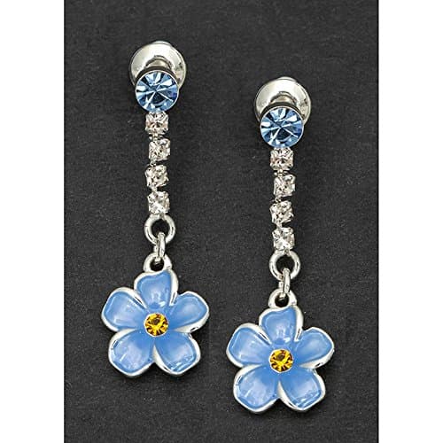 equilibriumTechnologies Blue Diamante Forget-Me-Not Dangle Silver Plated Earrings for Women Jewellery Boxed Gift