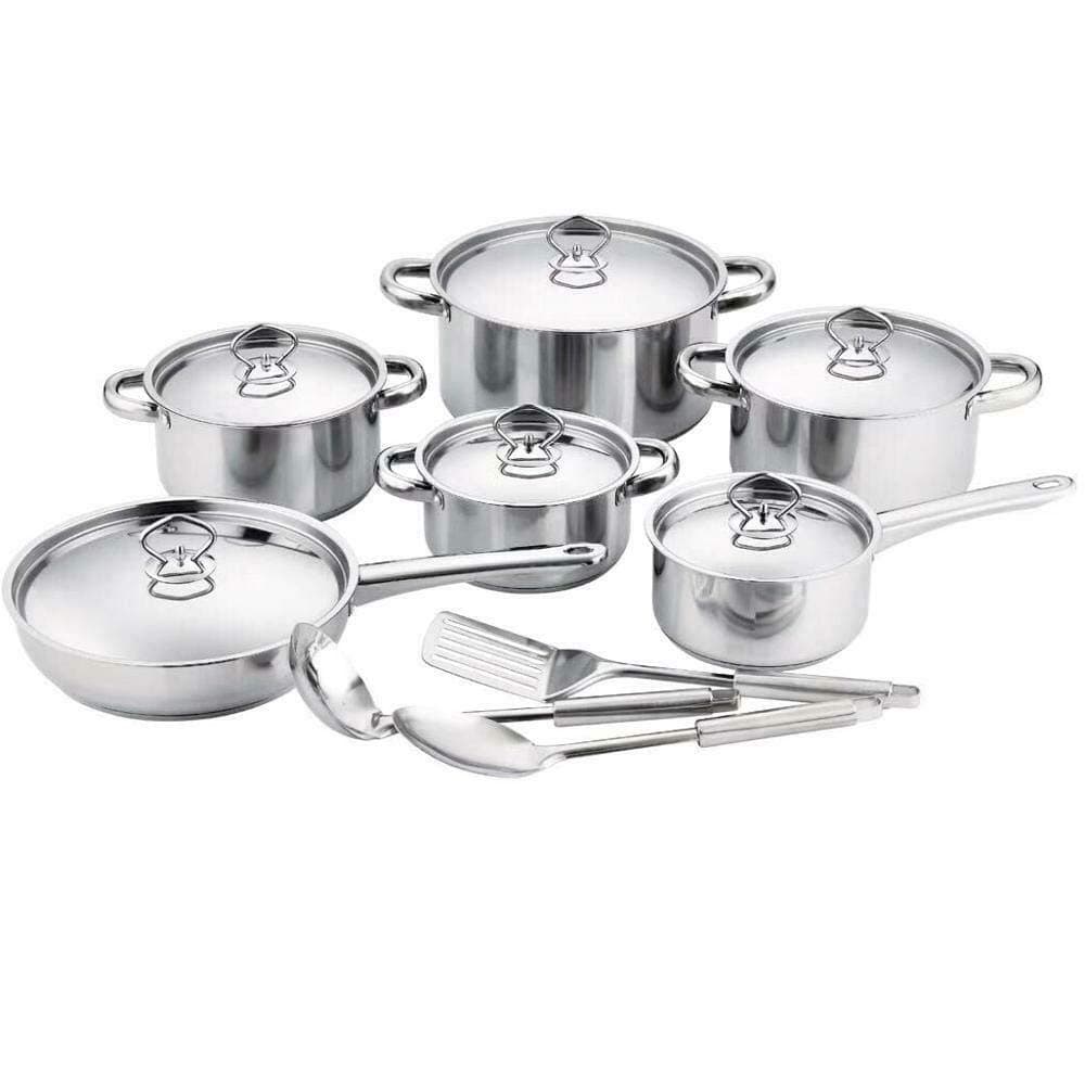 15pc Aluminium Pan Set - Non-Stick Cookware Set with Frying Pan and Utensils, Suitable for All hobs Including Induction hob.