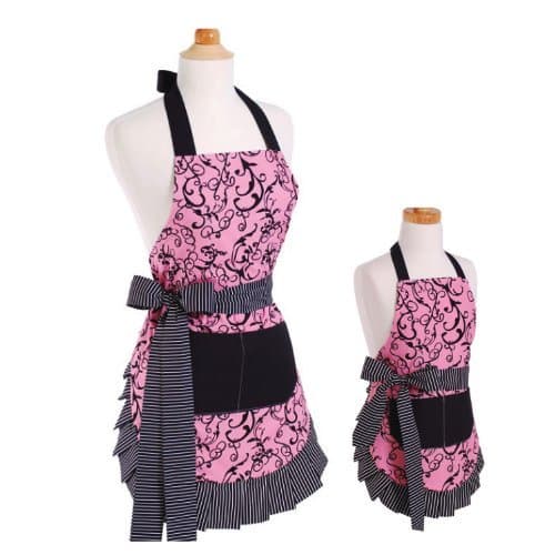 Flirty Aprons Bundle - 2 Items - Women's Chic Pink Apron & Girl's Chic Pink Apron