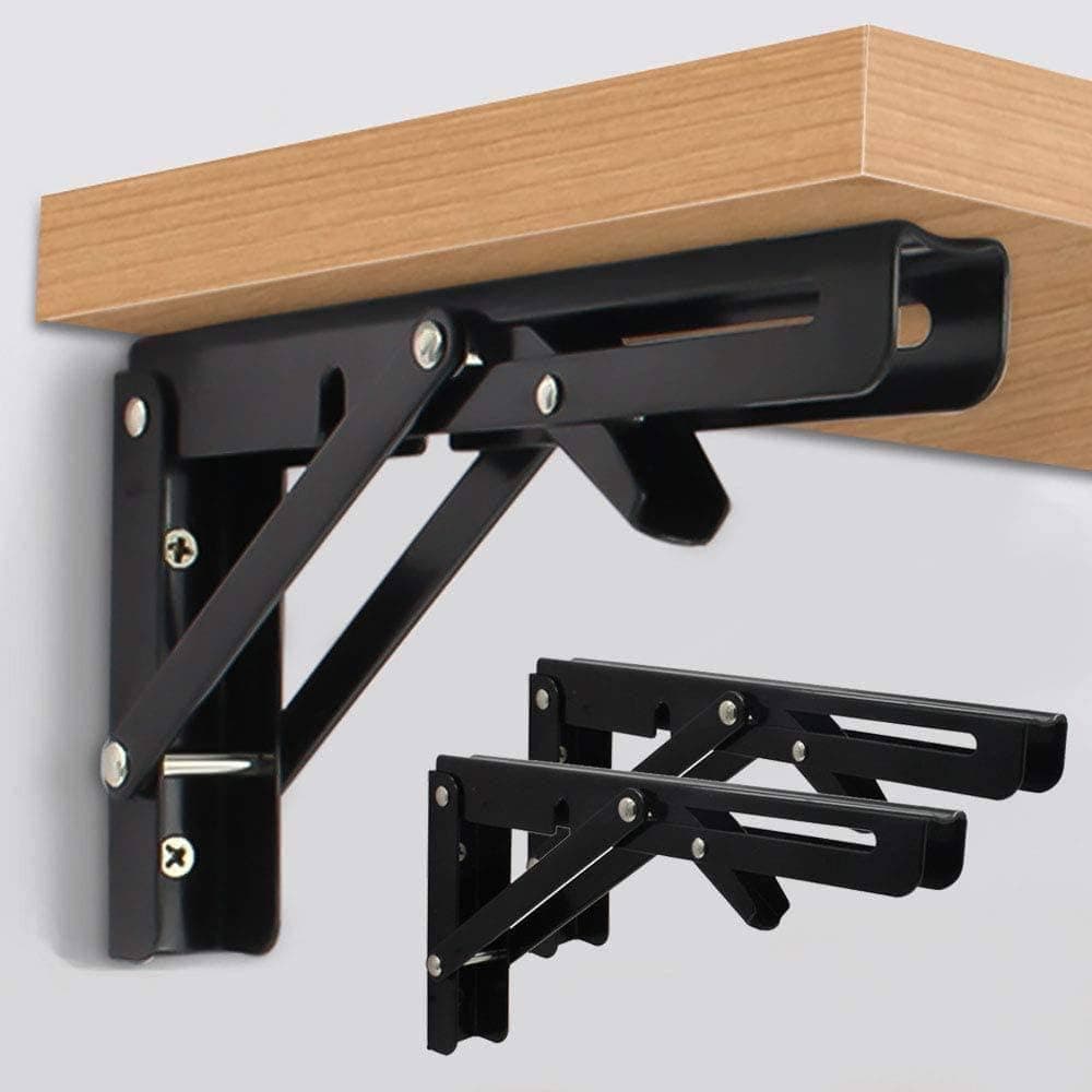 Folding Shelf Brackets - Heavy Duty Metal Collapsible Shelf Bracket for Bench Table, Shelf Hinge Wall Mounted Space Saving DIY Bracket, Max Load: 150 lb (20 Cm)