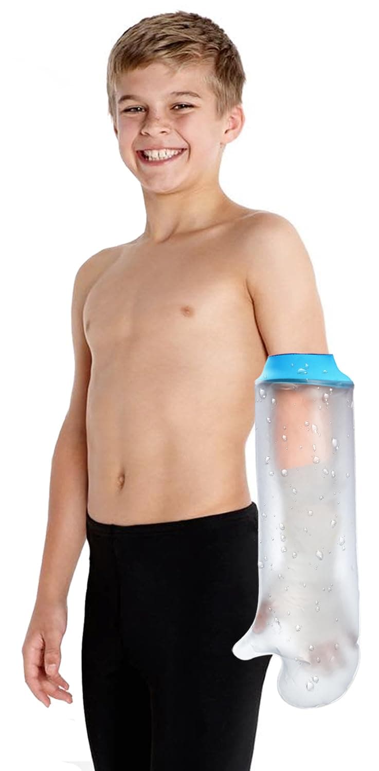 Kids Cast Covers for Shower Arm Waterproof,Soft comfortable Teens Bandage Protector for Broken Hand,Wrist, Finger,Elbow,Sleeves Protector Bag for Youth/Toddler Showering Cilld in Bath to Keep Wounds Dry(Half Arm)