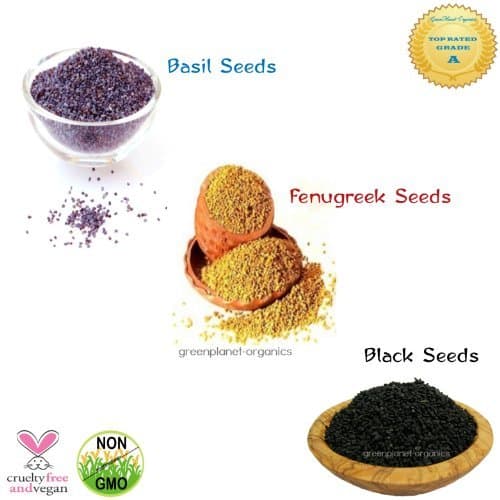 Naturally Curb Appetite & Hunger with Seeds: 2LBS Each Basil Seeds/Black Seeds/Fenugreek Seeds (GMO Free, Fresh Harvest)