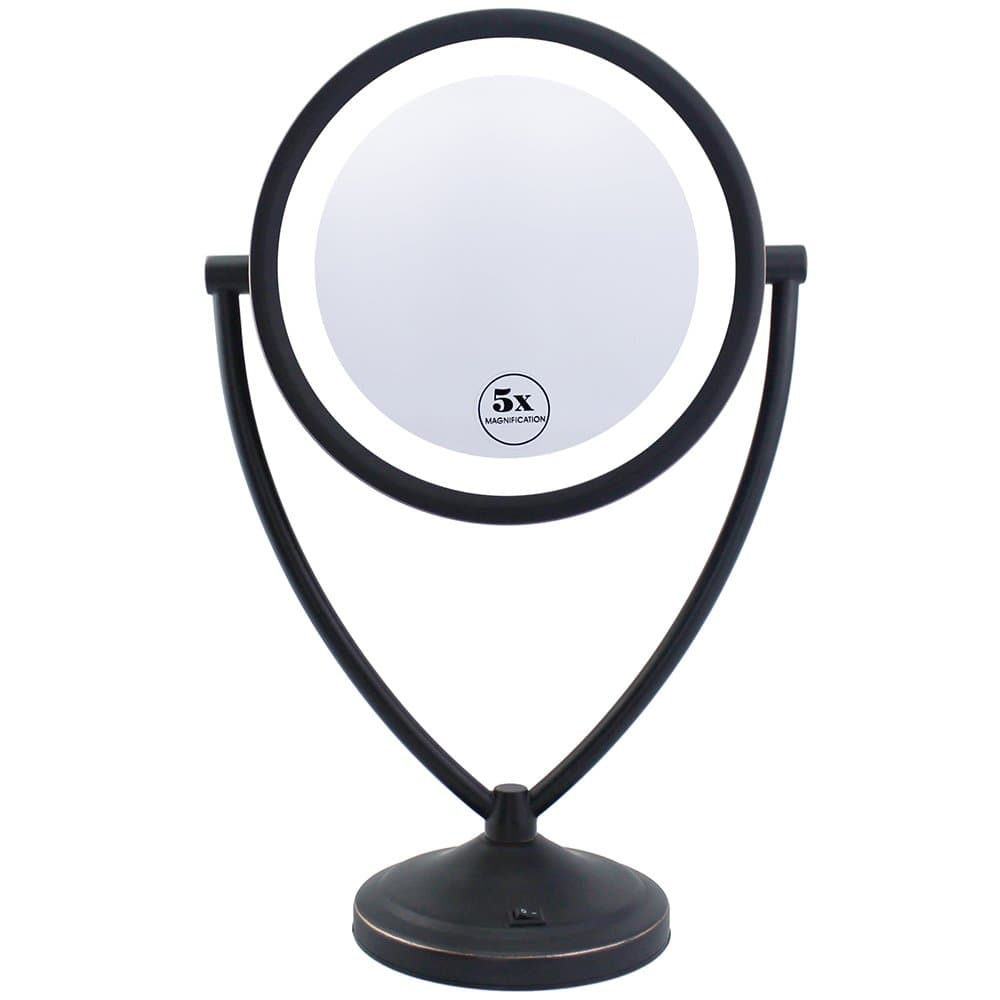GloRiastar LED Natural Daylight Double-Sided Lighted Makeup Mirror, 1x/5x Magnification, Oiled Bronze Finish