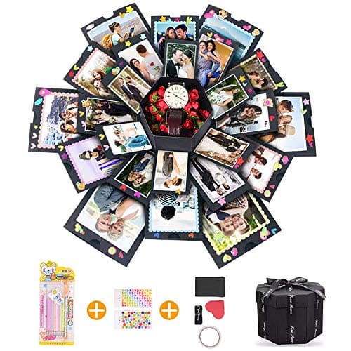 Explosion Gift Box,DIY Photo Album Upgraded 6 Sides Memory Surprise Box for Wedding Engagement Birthday Valentine's Day Anniversary Gifts Birthday Party Creative Gift Box (Black)
