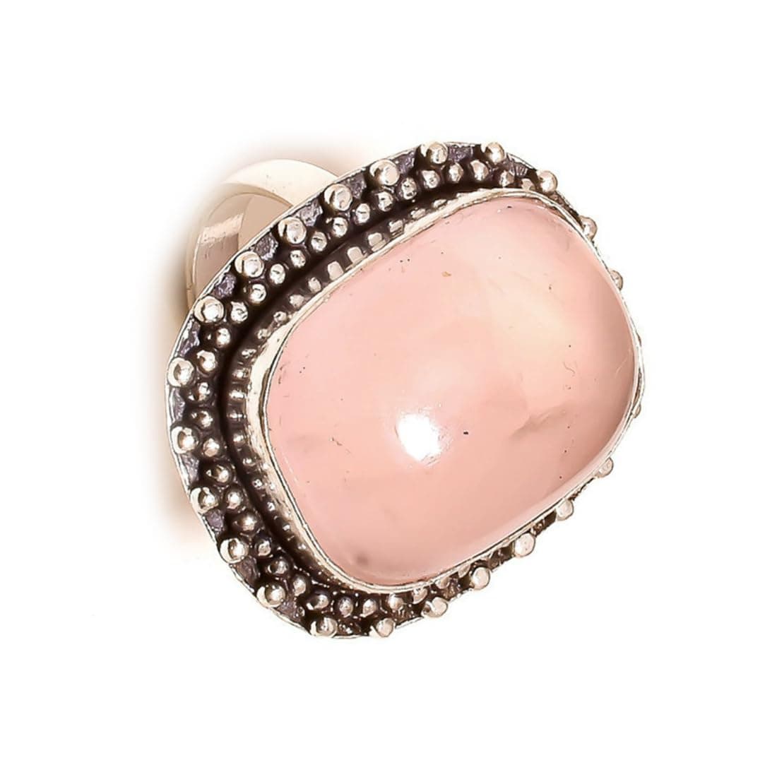jewels houseRose Quartz Cabochon Rectangle Gemstone Handmade Oxidized Statement Adjustable Ring US-8