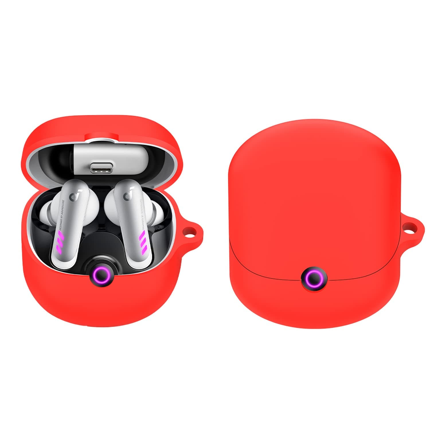 Silicone Case for soundcore VR P10 Wireless Gaming Earbuds, Portable Scratch Shock Resistant Cover with Carabiner (2PCS) (Red)