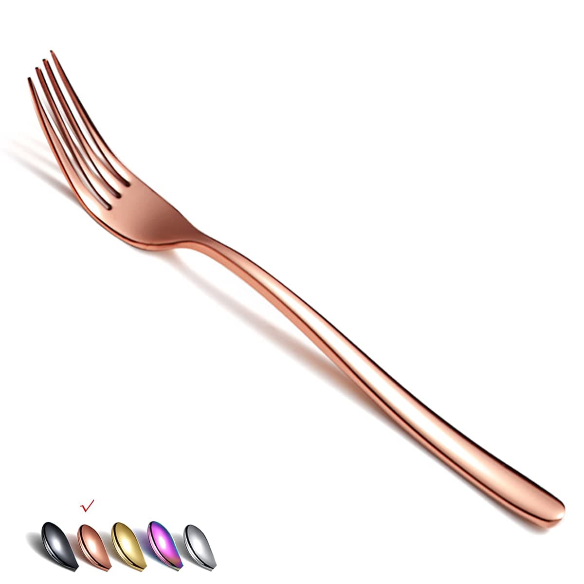 Copper Dinner Forks 6 Piece, Stainless Steel 8'' Forks Silverware Set, Dessert Forks, Table Forks, Salad Forks for Home, Kitchen or Restaurant, Dishwasher Safe
