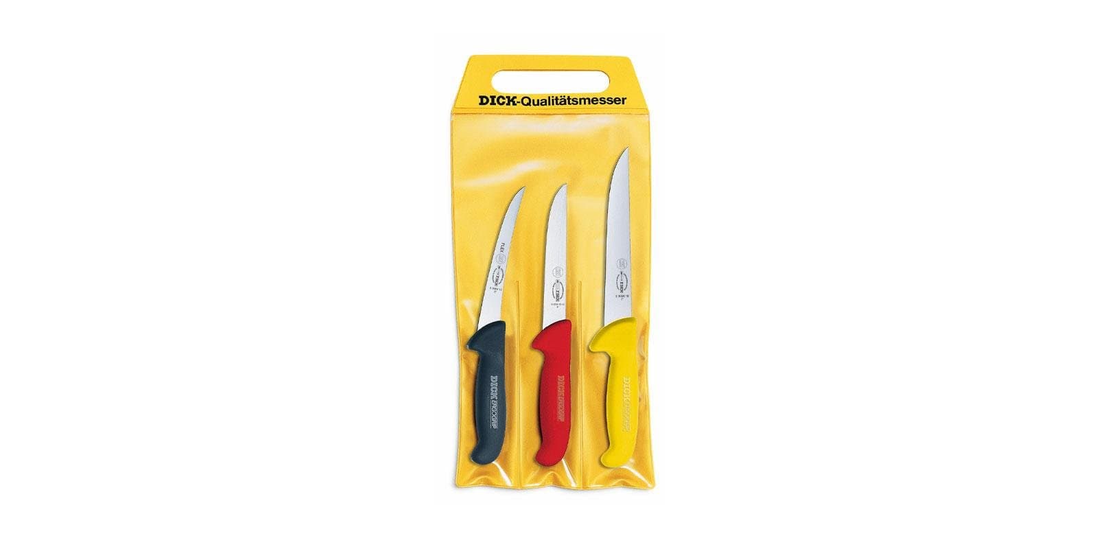 F. DICK - ErgoGrip Knife Set 3 pcs - Butcher knife set - Boning 5.1", Wide boning 5.9" & Cut-off 7.1" knives & 56 HRC - Ideal for processing meat - NSF Certified - Stainless steel - Made in Germany