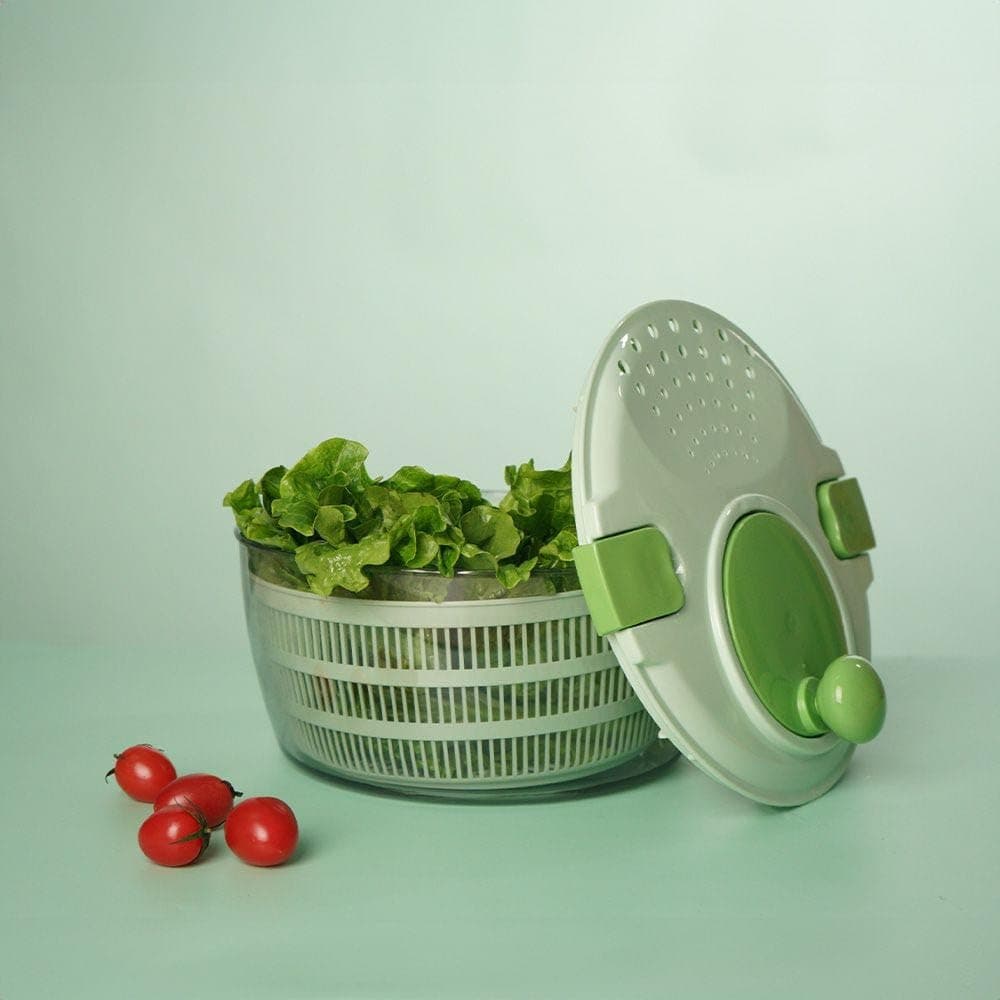 Danube Home Smile Mom Salad Spinner 4000Ml | Pp+Ps Vegetable Slicer, Handheld Cutter For Kitchen & Dining Room | L24.3Xw24.3Xh16.3CM - Green