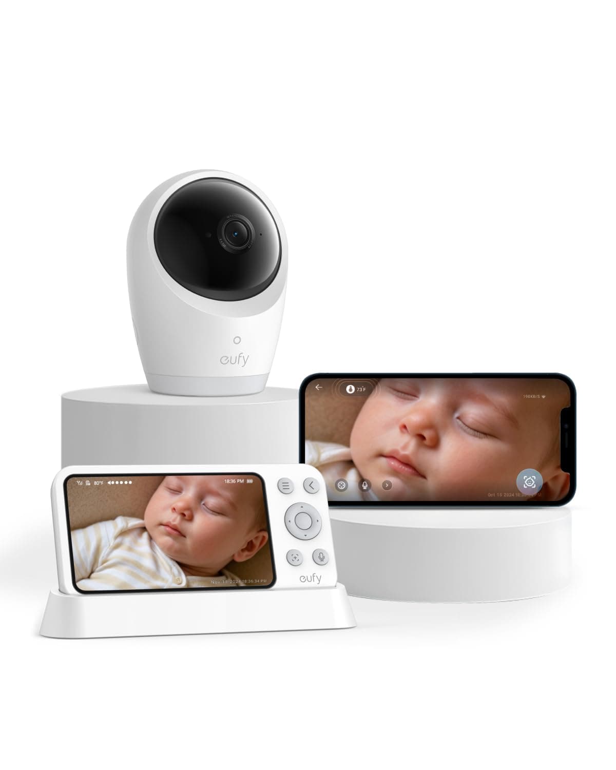 eufy Baby Monitor E21 with 4K UHD Camera, 5'' 720p Display, Hybrid Wi-Fi and No Wi-Fi Connection, App and Monitor Control, Pan-Tilt, 8× Zoom, Portable Camera with Built-in Battery, ANR