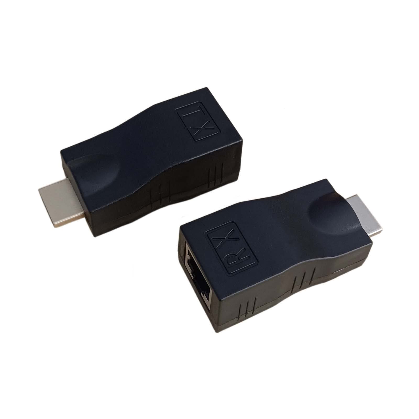 Black HDMI Extender, HDMI to RJ45 Network Cable Extender Converter Repeater Over Cat 5e / 6 1080p Included Transmitter and Receiver for HDTV PS4 STB DVD 4K 2K