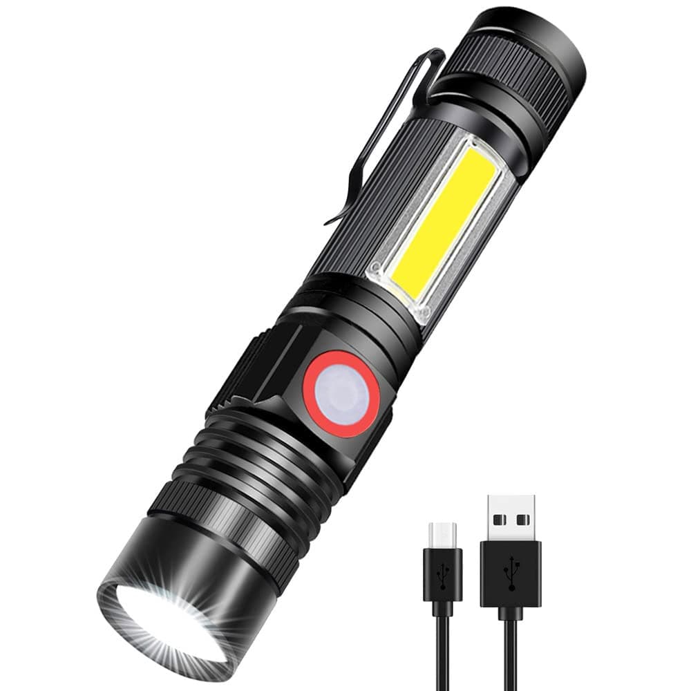 LED Rechargeable Flashlight, Magnetic Flashlights Super Bright Tactical Flashlight with SideLight,USB Rechargeable,Zoomable,Waterproof Best Small Flashlight for Camping, Emergency