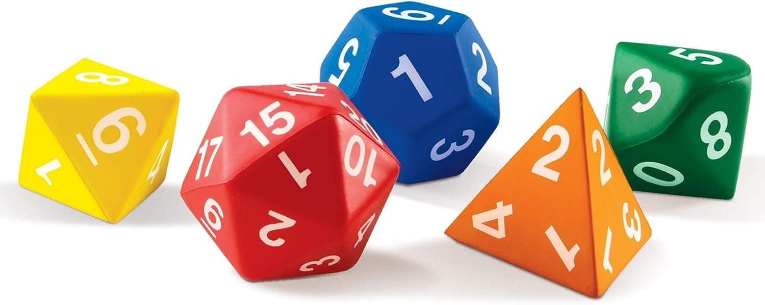 Learning Resources Jumbo Foam Polyhedral Dice - Math Manipulative Cubes,Teacher Supplies, Classroom Must Haves , Homeschool and Preschool, Board Game Accessories, Counting Numbers, Party Gifts
