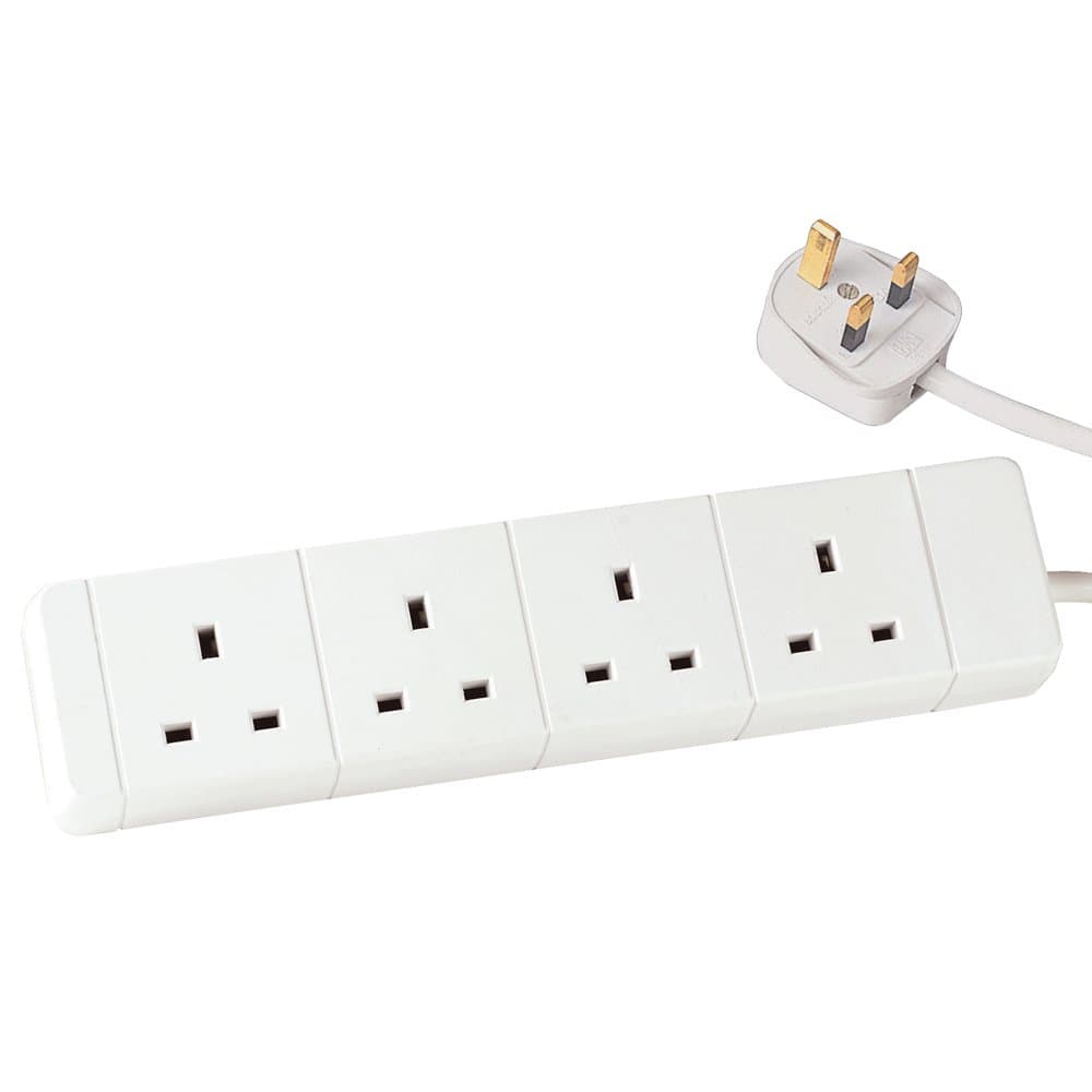 Zexum 3266 UK 3 Pin Plug 4 Gang 4G Socket Extension Cord Cable Lead, White, 2 m