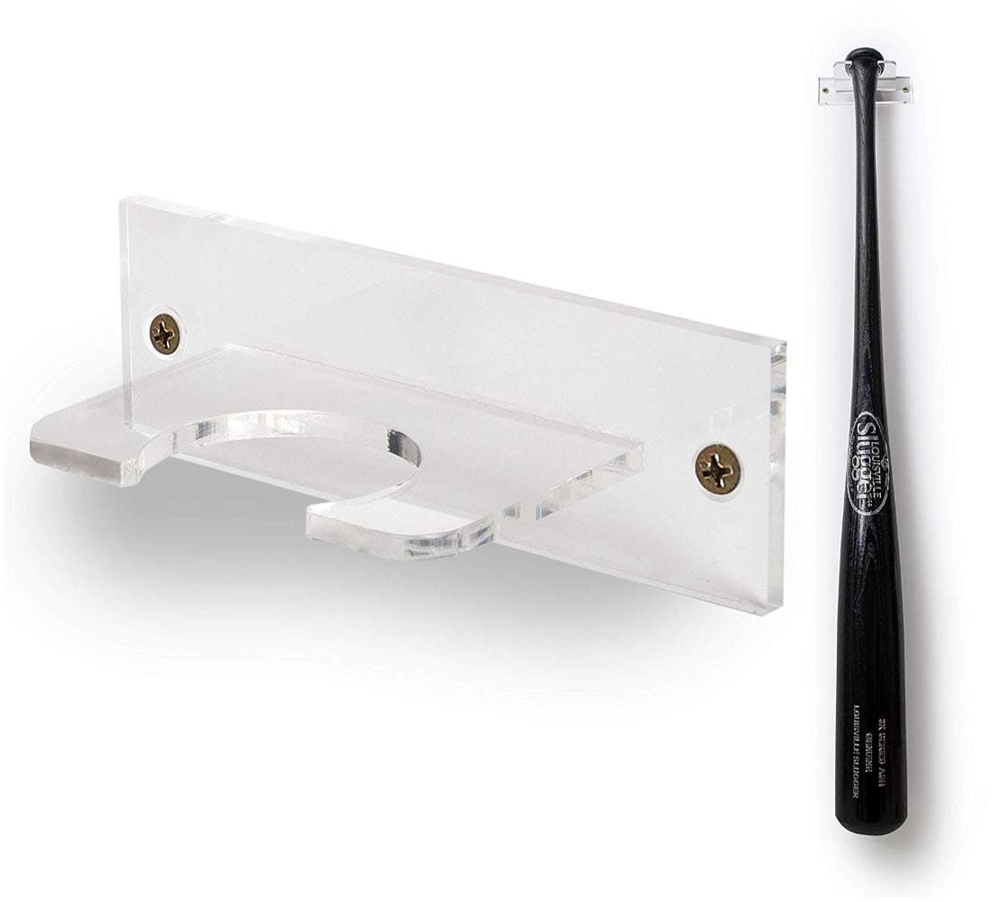 Cypress SunriseBaseball Bat Holder for Vertical Display - Sturdy Acrylic Bat Hanger - Wall Mount to Fit The Handle of Any Baseball or Softball Bat (Hardware Included) Easy to Install Bat Rack