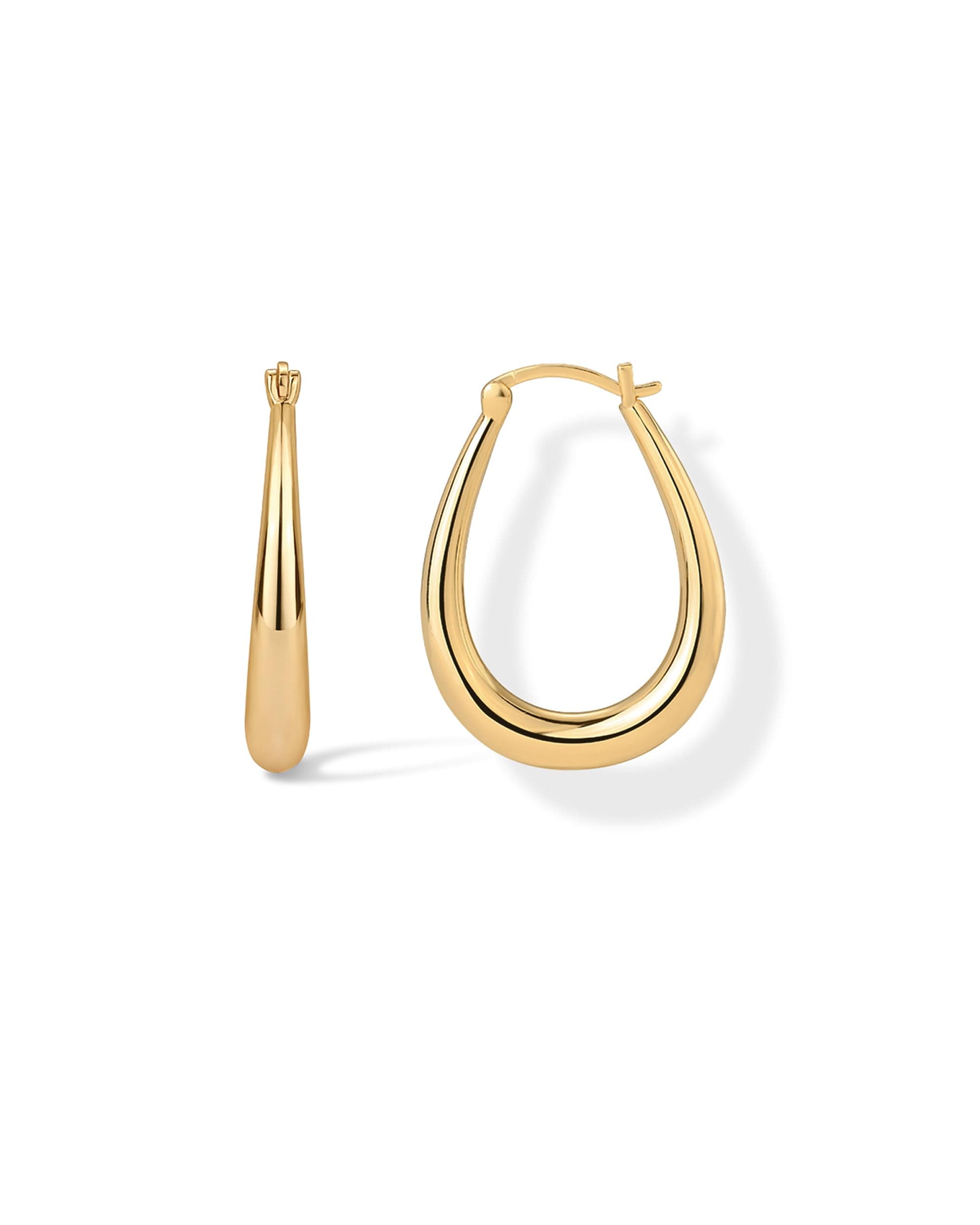 PAVOI 14K Gold Plated 925 Sterling Silver Posts Oval Chunky Hoop Earrings for Women - Trendy Statement Thick Gold Hoops - Lightweight Dangle Earrings