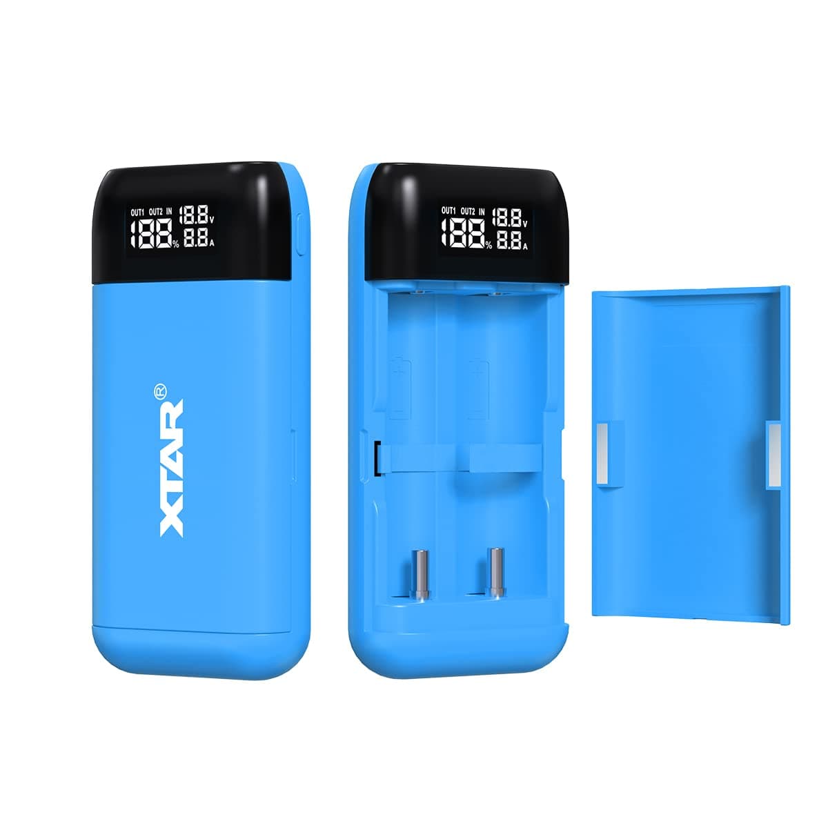 XTAR PB2S 18650 Battery Charger USB C Output (Batteries NOT Included (Blue)