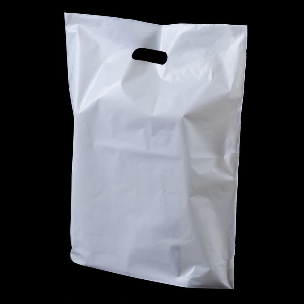 300x White Patch Handle Plastic Bags - 15" x 18" x 3"