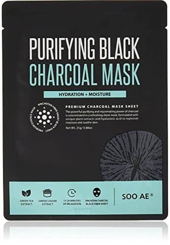 Soo Ae Soo'ae Purifying Black Charcoal Mask - 5 Pcs Detox Hydrating Moisturizing Sheet Mask All Skin Type Sooae Binchotan Charcoal Black Sheet Mask Skincare Brightening Hyaluronic Acid Made In Korea