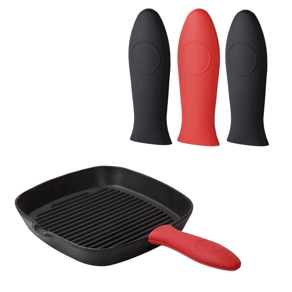 Silicone Hot Handle Holder, Pot Holders Cover Removable Rubber Heat Resistant Potholder Silicone Pot Handle Sleeve for Cast Iron Skillets Aluminum Cookware Metal Frying Pans Handles (4 PCS)