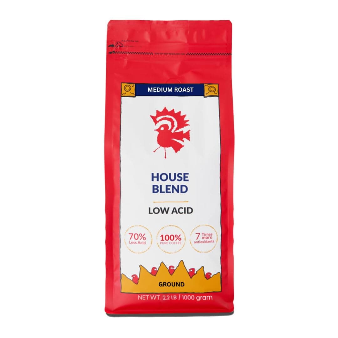 Puroast Low Acid Coffee Ground | House Blend Ground | Medium Roast | High Antioxidants & High pH |No Bitter Aftertaste | Reduced Heartburn & GERD | Suitable for Cold Brew - 2.2 LB