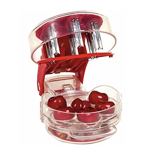 Cherry Core Pitter Remover, EnTeck 6 Cherries Seed ABS Fruit Vegetable Tool for Baking Cooking, Red