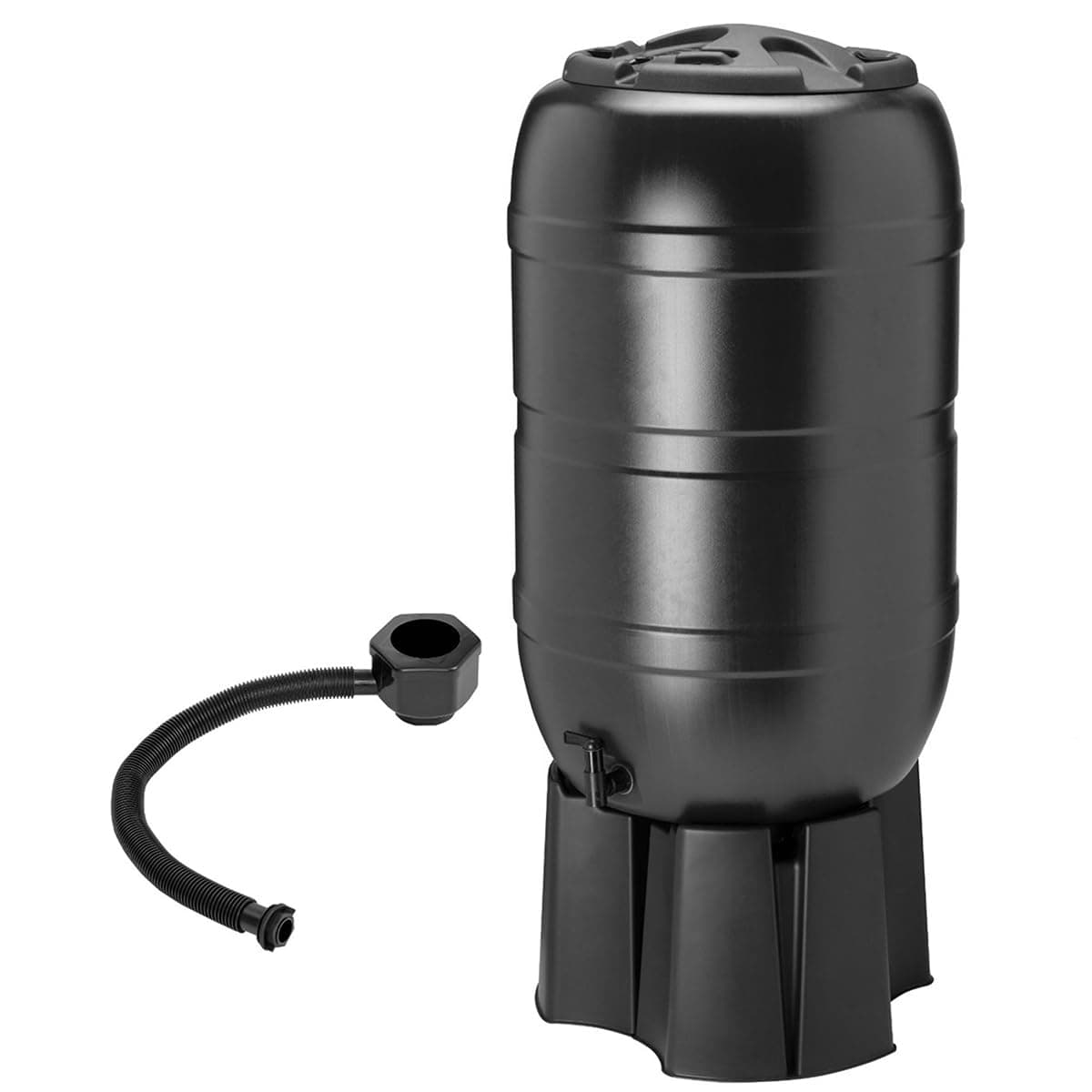 CHARLES BENTLEY 210L, Garden, Plastic Water Butt Set, Including Tap With Stand, Filler Kit, Black, Rain Saver, Lockable Lid, 3 Part Stand, 210 Litre Capacity, Space Saving (97x57x57cm)