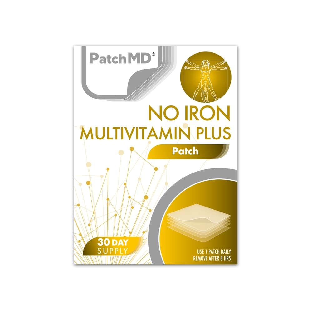 PatchMD No Iron Multivitamin Plus™ 30 Daily Topical Patches. 100% Natural. Allergy & Filler Free. High Absorption More bioavailable. Suitable for Sensitive stomachs & bariatric.