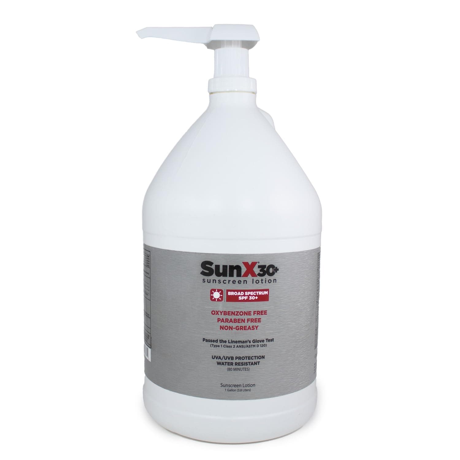 Sun X 30+ SPF Broad Spectrum Sunscreen Lotion - 1 Gallon Jug & Pump Bottle of Paraben, Oxybenzone, Octinoxate, & Oil Free Sunscreen - No White Cast and Water Resistant Up to 80 Minutes