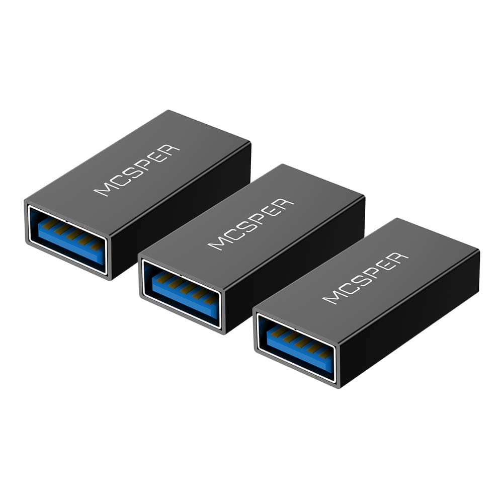 USB 3.0 Adapter,3-Pack Aluminum Type A Female to Female -Connector Converter Adapter,USB 3.0 Coupler Female to Female Adapter (Black)