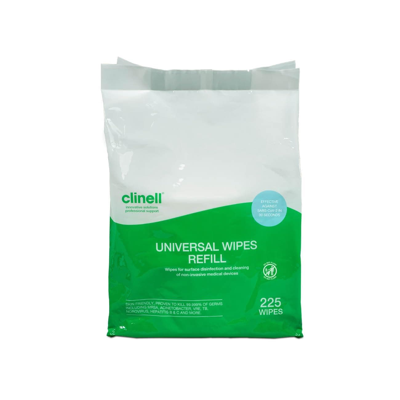 Clinell Universal Cleaning and Disinfectant Wipes for Surfaces - Pack of 225 Wipes - Refill Pack - Multi Purpose Wipes, Kills 99.99% of Germs, Quick Action, Neutral Scent