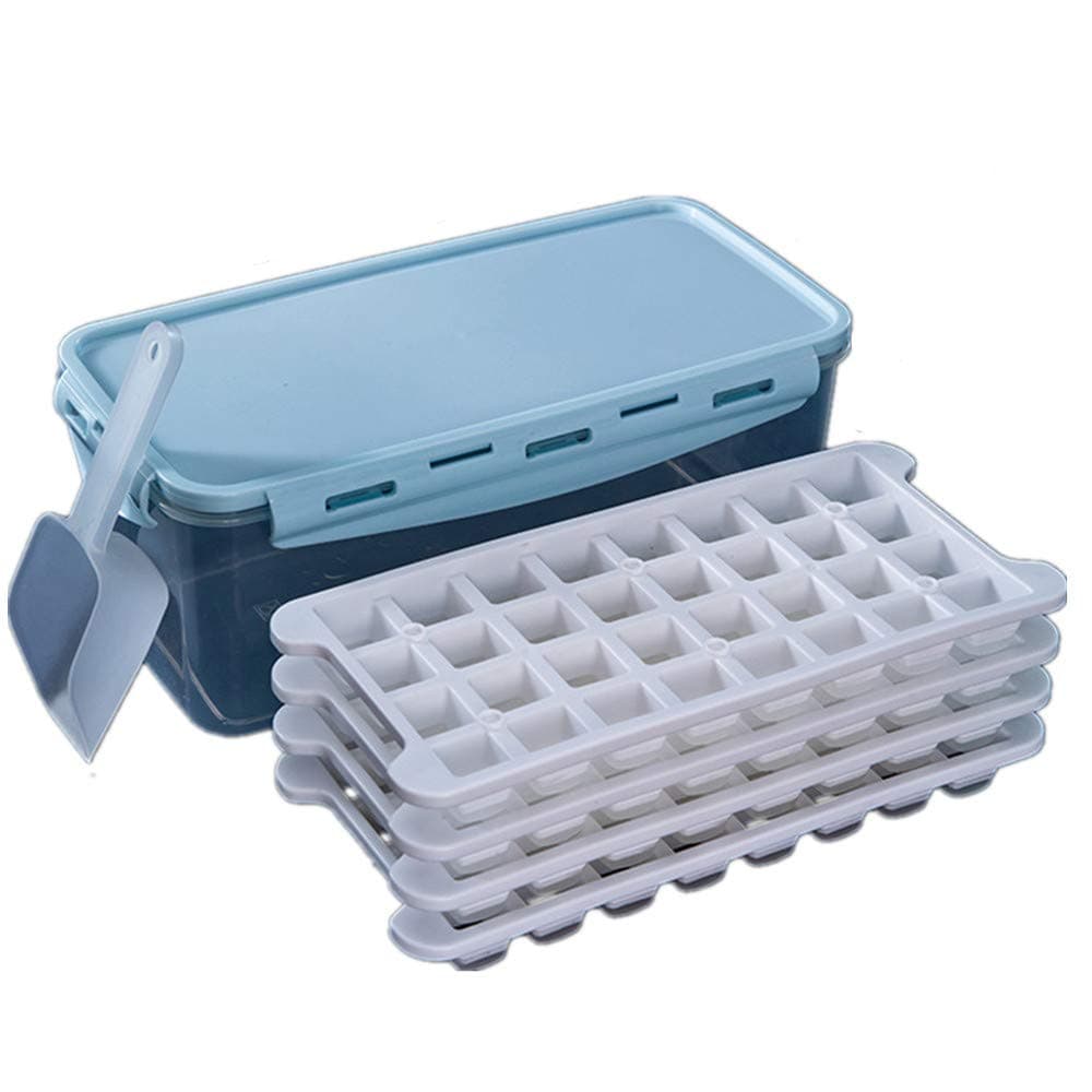JMAHM Ice Cube Moulds Trays Ice Storage Easy Release Frozen Ice Mold with Non-Spill Lid Ice Shovel for Fruit, Baby Food, Whiskey,Other Drink (3.3L Ice Box, 4 Layers)