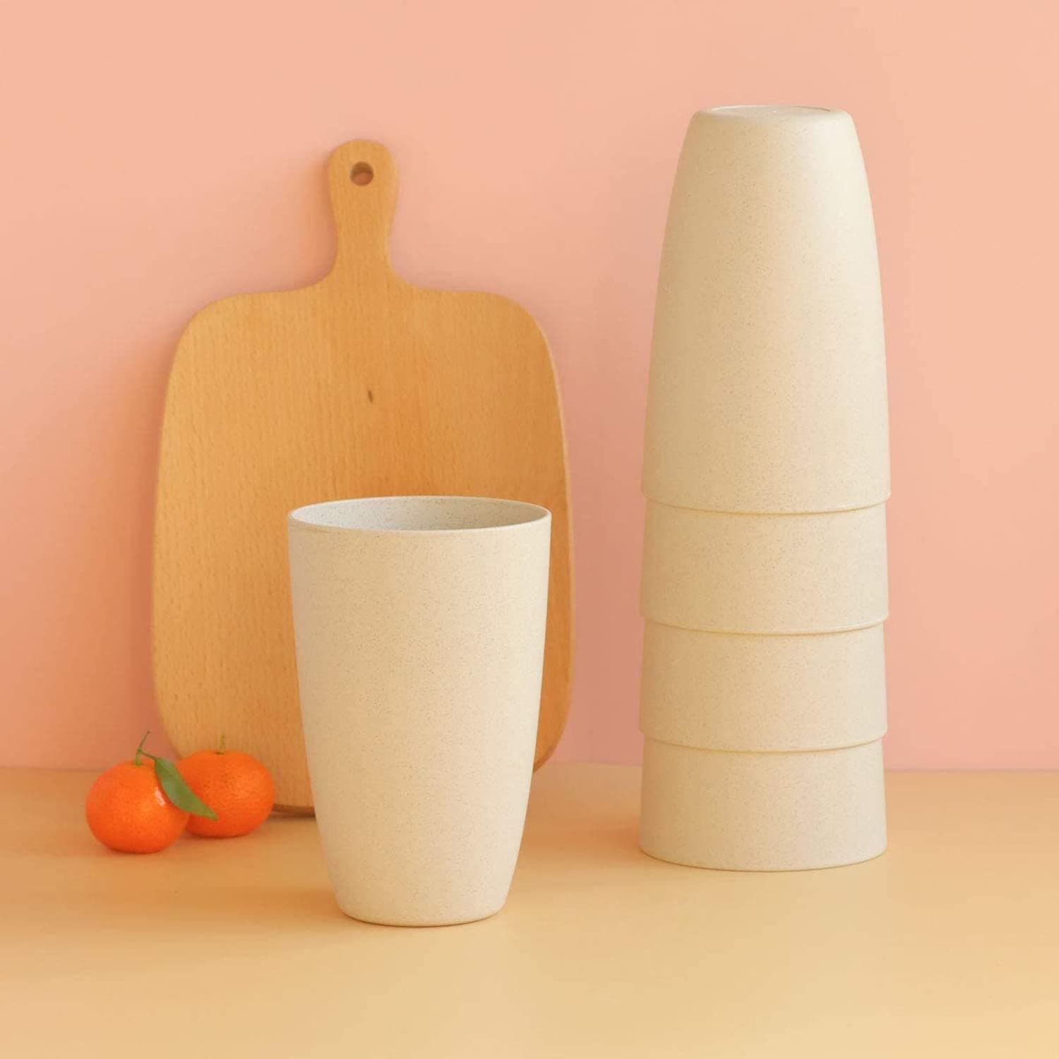 – Wheat Straw Unbreakable Cup (12 oz) - Reusable Drinking Glasses Set of 5 - Dishwasher Safe - Great for Kids Children Toddler & Adult - BPA Free & Eco-Friendly(Beige)