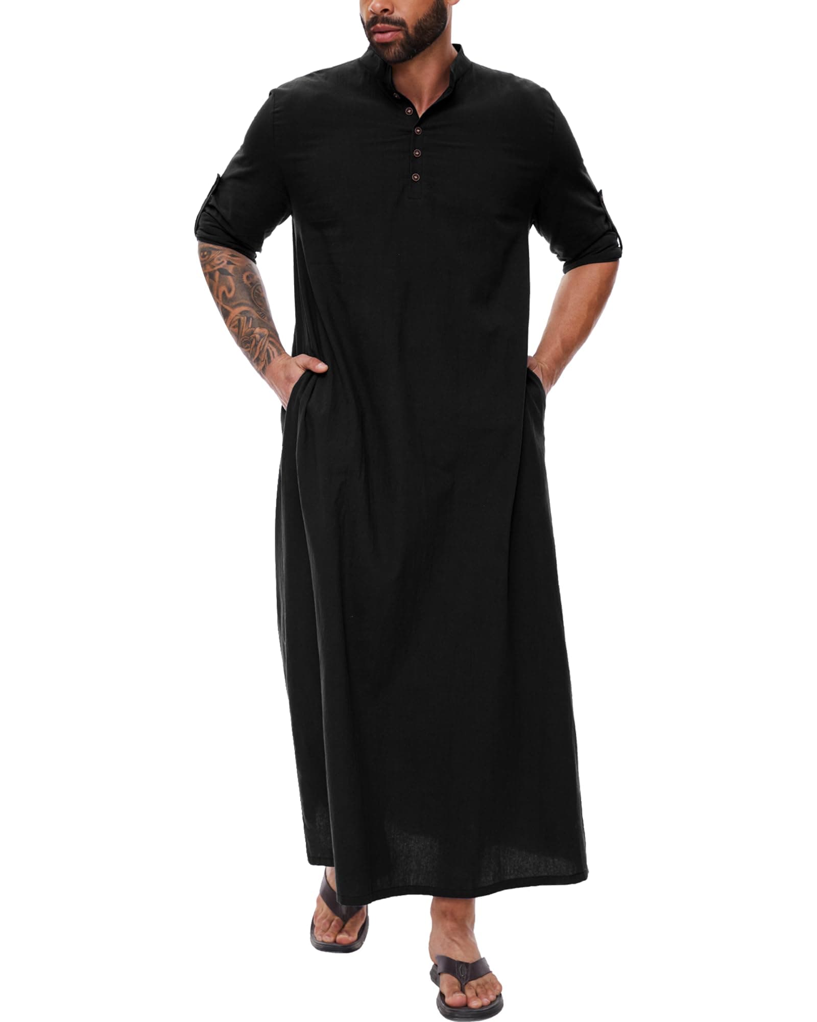 YAOHUOLE Kaftan for Men - Button Down Islamic Thobe Arabic Robes