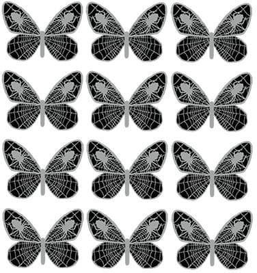 12 X PRE-CUT SILVER/GREY & BLACK SPIDERWEB BUTTERFLY EDIBLE RICE/WAFER PAPER CUP CAKE TOPPERS BIRTHDAY PARTY WEDDING DECORATION