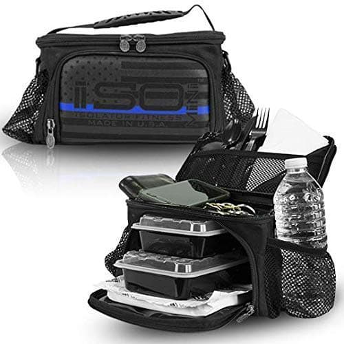Thin Blue Line ISOMINI 2 Meal Prep Management Insulated Lunch Bag Cooler With 4 Reusable Meal Prep Containers, ISOBRICK, and Shoulder Strap - MADE IN USA