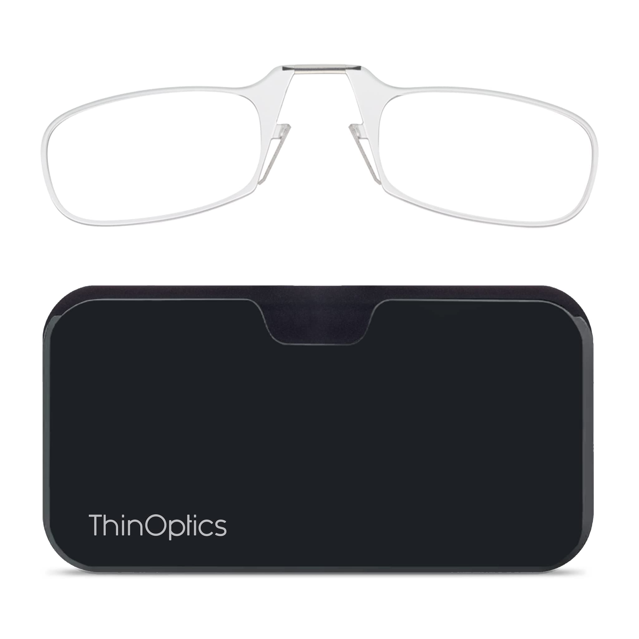 ThinOptics unisex-adult Reading Glasses + Black Universal Pod Case | Clear Frames, 2.00 Strength Readers Clear Frames / Black Case, 44 mm