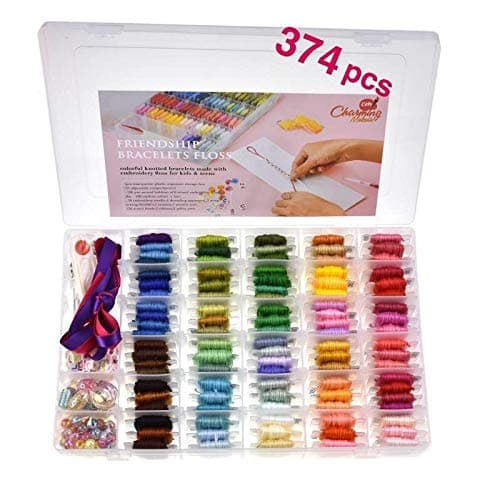374Pcs Embroidery Floss Kit,100 Embroidery Thread Organizer Storage Box,Embroidery Floss,Friendship Bracelet String,Embroidery Supplies,Cross Stitch Thread,Embroidery String,Yarn Set,DMC Color Code