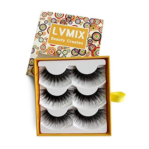 LVMIX 3D False Eyelashes Fluffy Lashes Pack Long Fake Eyelashes Full Reusable Faux Mink Eyelashes 3 Pairs